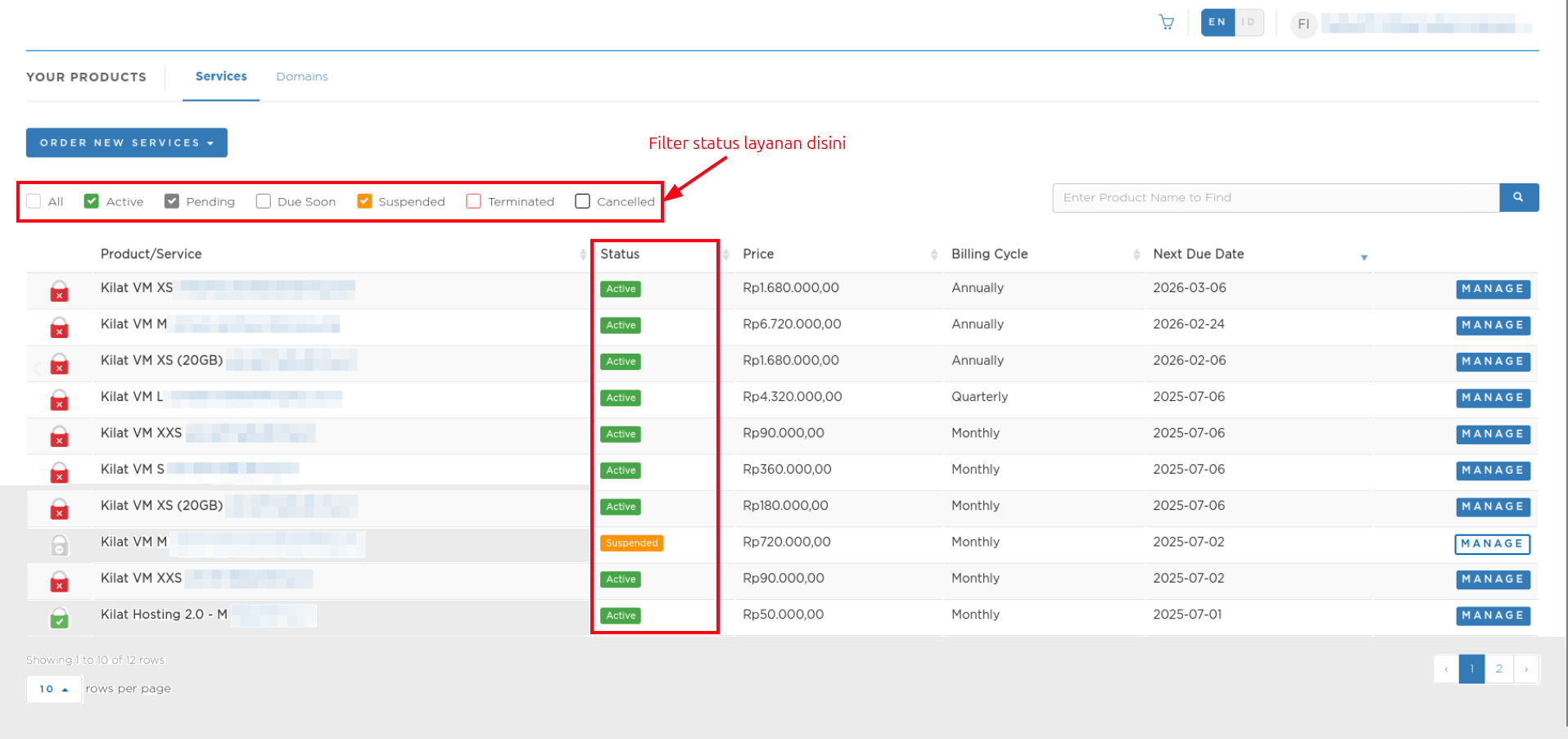 Daftar Layanan yang Dimiliki