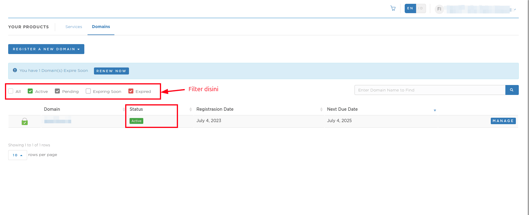Daftar Domain yang Dimiliki
